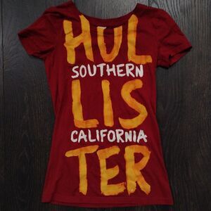 Vintage Y2K Hollister Fitted T-Shirt XS Maroon Coastal Preppy Southern Cali